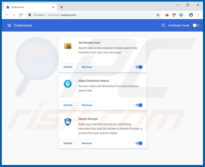 Eliminando las extensiones de Google Chrome relacionadas con search.hgetrecipesnow.com
