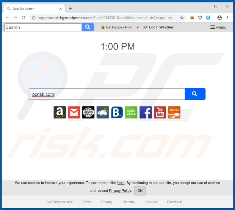 Secuestrador de navegador search.hgetrecipesnow.com