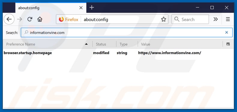 Eliminar informationvine.com del motor de búsqueda por defecto de Mozilla Firefox