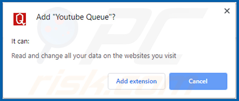 advertencia de la extensión Youtube Queue