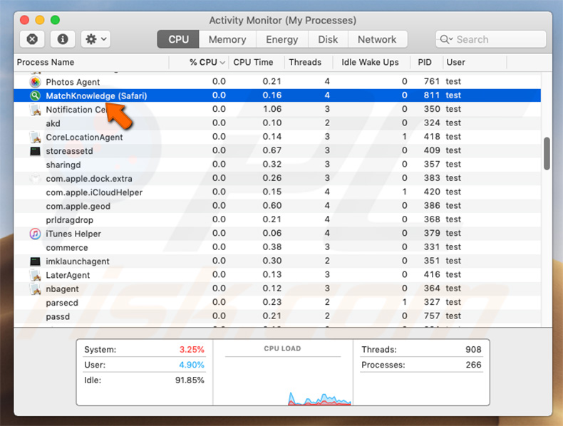 proceso MatchKnowledge en el Monitor de actividad