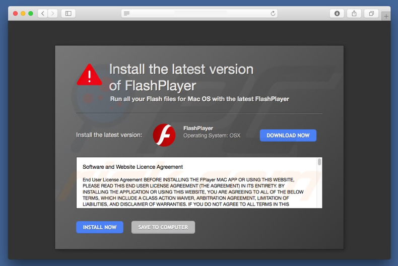 reproductor flash falso promociona software publicitario