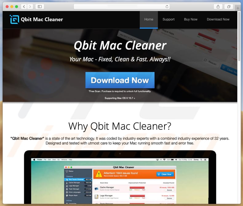 sitio web que promociona qbit mac cleaner