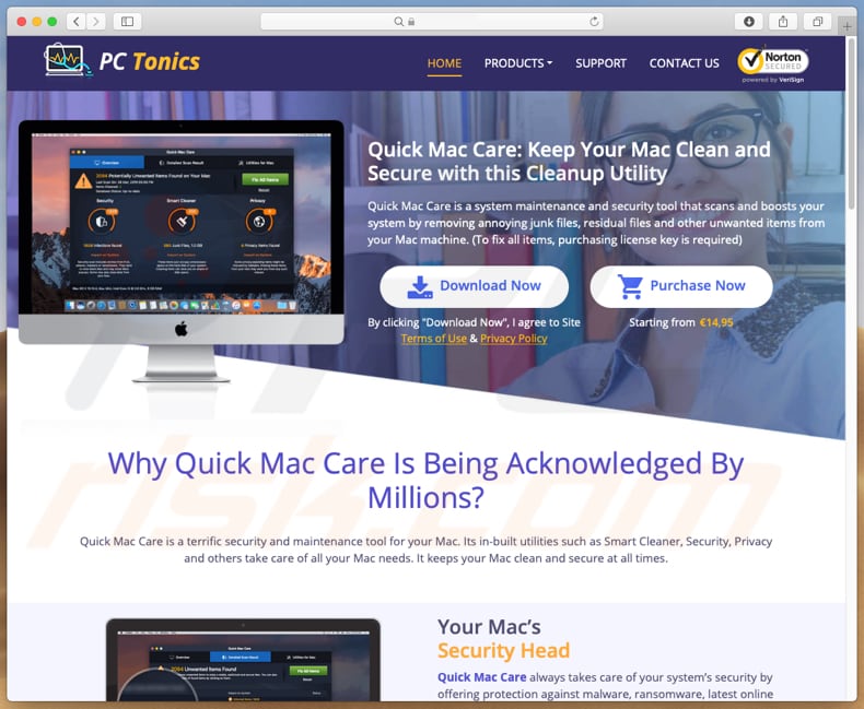 Sitio web que promociona Quick Mac Care
