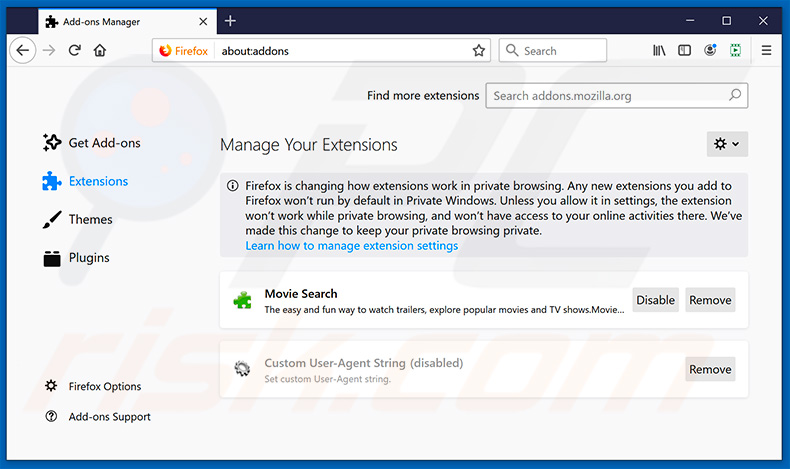 eliminar extensiones de Mozilla Firefox vinculadas a splendidsearch.com