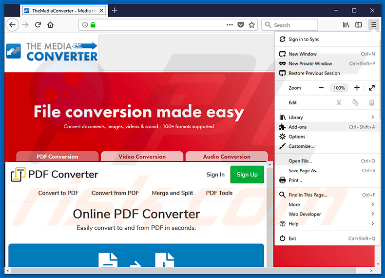 cómo eliminar los anuncios de TheMediaConverter Promos en Mozilla Firefox paso 1