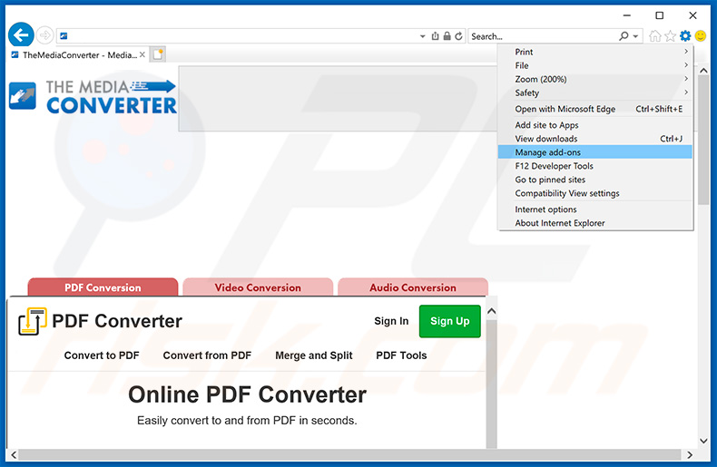 cómo eliminar los anuncios de TheMediaConverter Promos de Internet Explorer paso 1