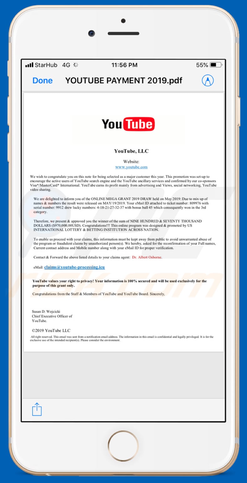 adjunto en email estafa lotería youtube