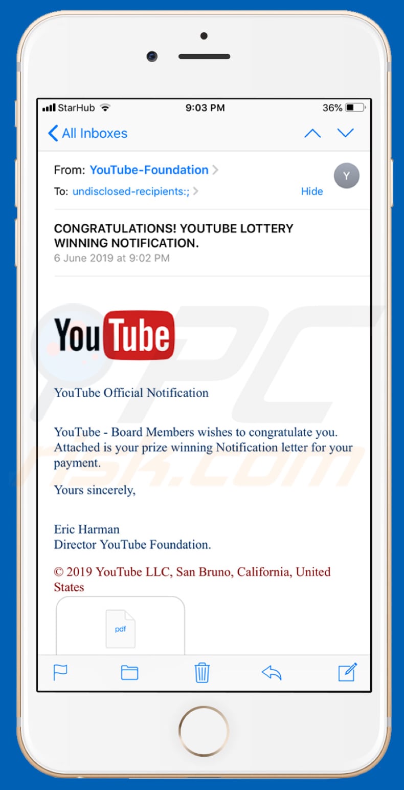 estafa Youtube Lottery