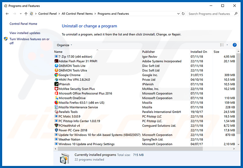 desinstalar el software publicitario adf.ly desde el panel de control