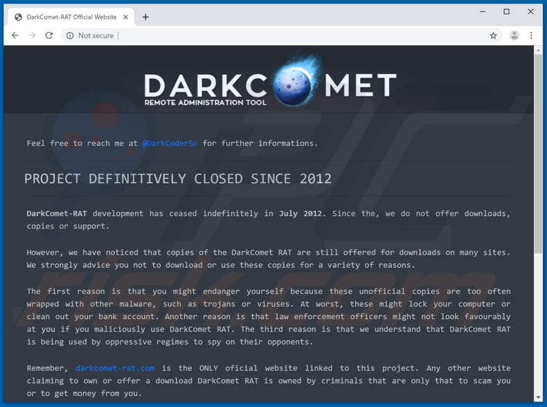 página oficial de descarga de DarkComet