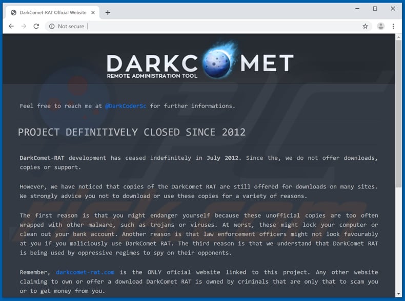página oficial de descarga de DarkComet