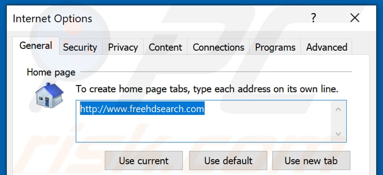 eliminar freehdsearch.com de la página de inicio de Internet Explorer