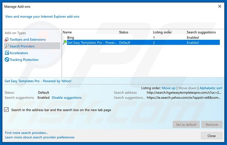 Eliminar freehdsearch.com del buscador web predeterminado en Internet Explorer