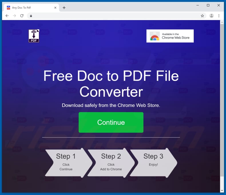 sitio web usado para promocionar el secuestrador de navegadores AnyDocToPdf