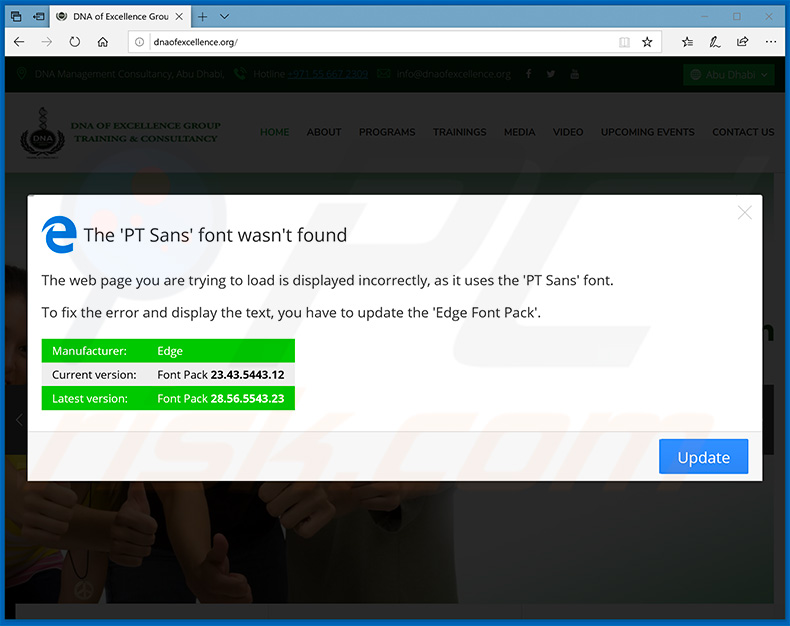 The PT Sans Font Wasnt Found mensaje de error en Microsoft Edge