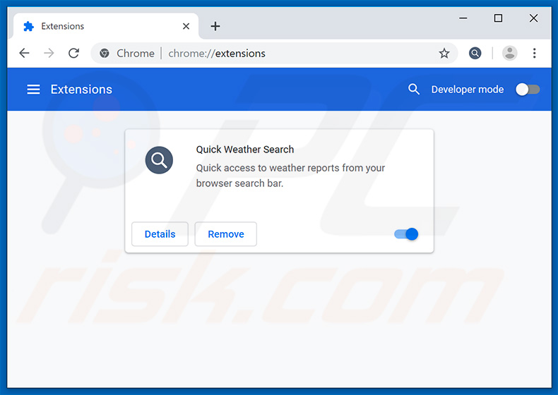 eliminar las extensiones de Google Chrome vinculadas a search.quickweathersearch.com