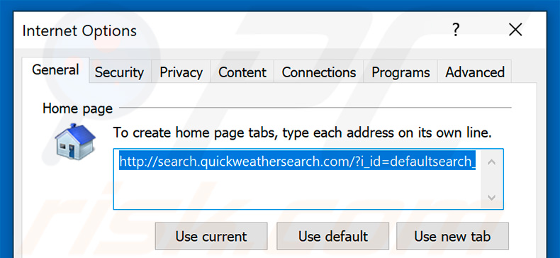 eliminar search.quickweathersearch.com de la página de inicio de Internet Explorer