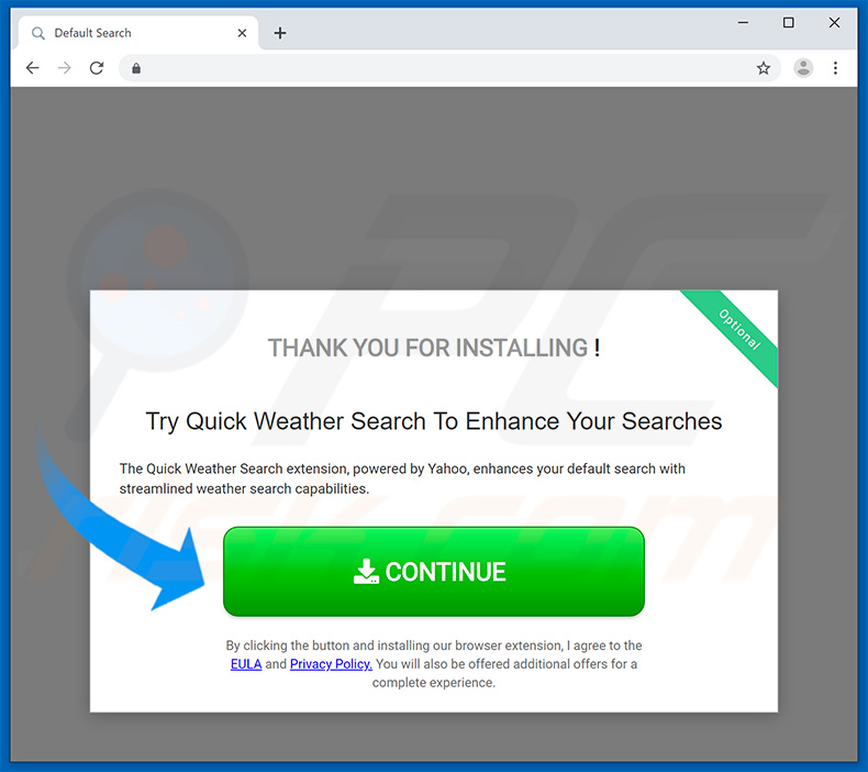 sitio web usado para promocionar el secuestrador de navegadores Quick Weather Search