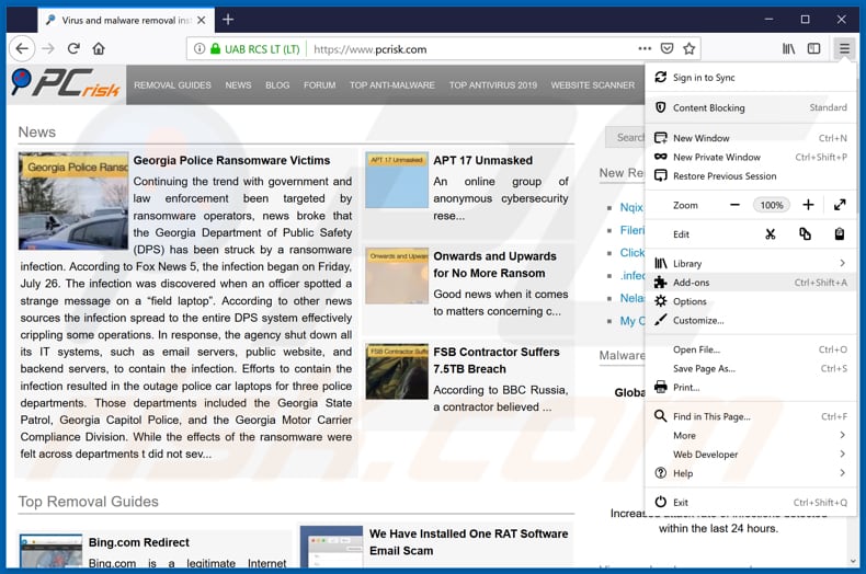 cómo eliminar las extensiones malintencionadas en Mozilla Firefox paso 1