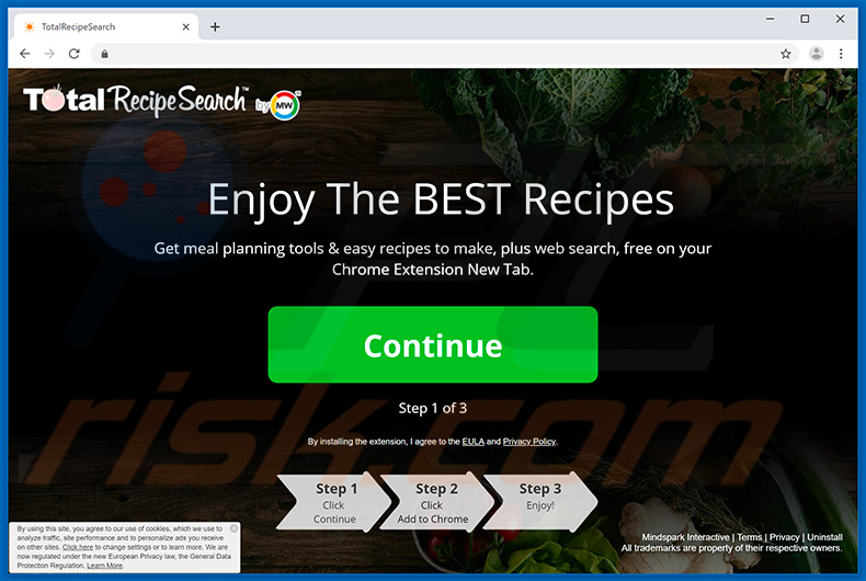 sitio web usado para promocionar el secuestrador de navegadores TotalRecipeSearch