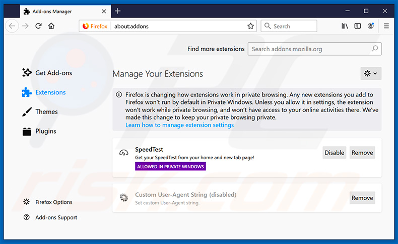eliminar extensiones de Mozilla Firefox vinculadas a search.yahoo.com