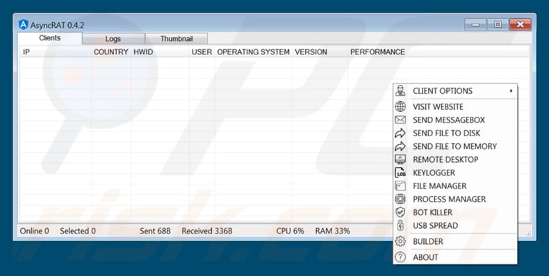 panel de control AsyncRAT