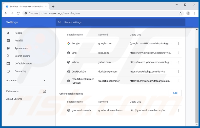 Eliminar hp.myway.com del buscador predeterminado de Google Chrome