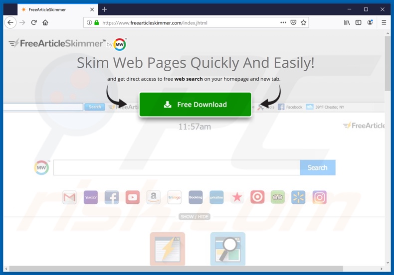 sitio web usado para promocionar el secuestrador de navegadores FreeArticleSkimmer