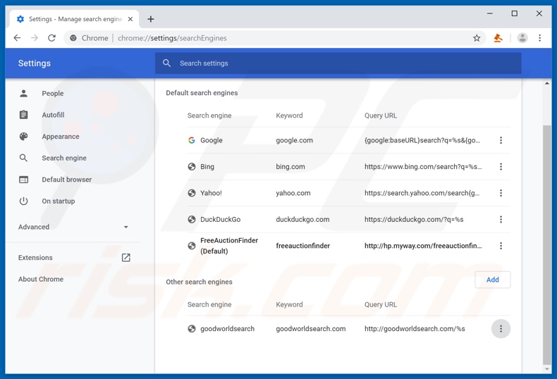 Eliminar hp.myway.com del buscador predeterminado de Google Chrome