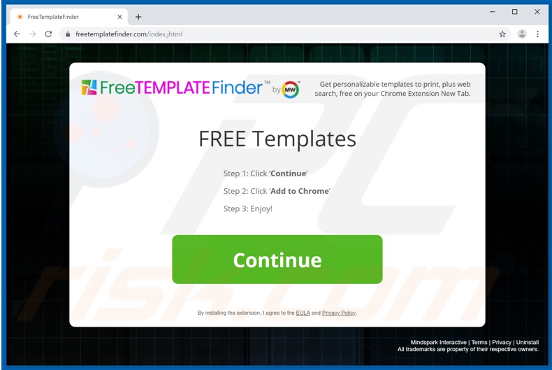 sitio web usado para promocionar el secuestrador de navegadores FreeTemplateFinder