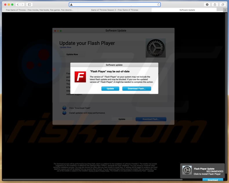 flash player falso instalado en un sitio web engañoso