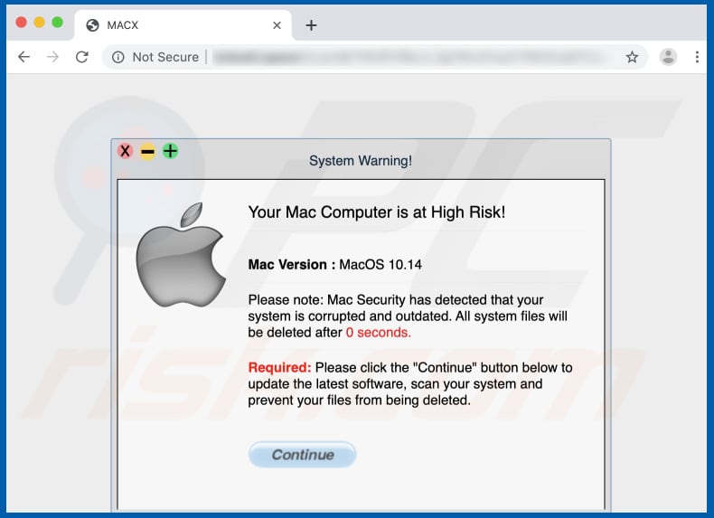 advertencia falsa Mac System currently outdated and corrupted