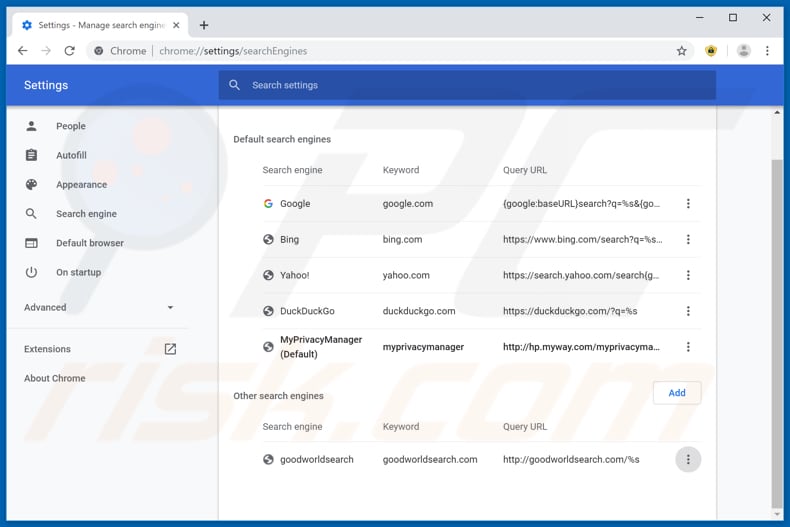 Eliminar hp.myway.com del buscador predeterminado de Google Chrome