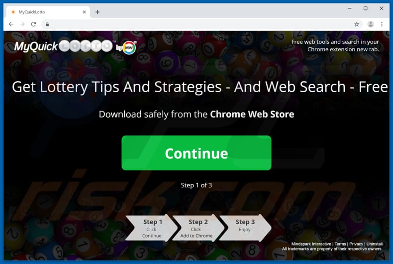 sitio web usado para promocionar el secuestrador de navegadores MyQuickLotto