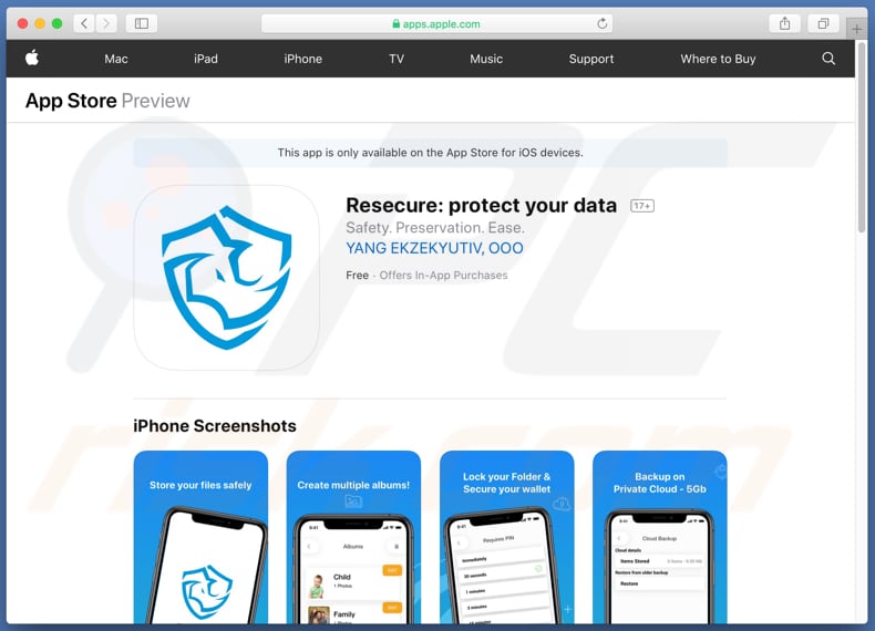 sitio web de descarga de la app ReSecure