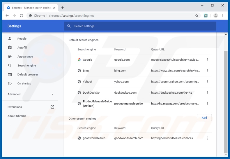 Eliminar hp.myway.com del buscador predeterminado de Google Chrome