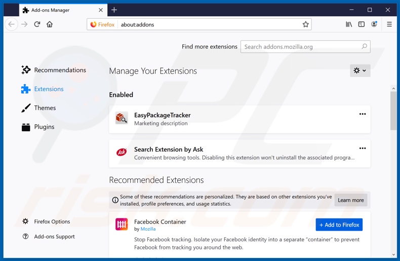 eliminar extensiones de Mozilla Firefox vinculadas a hp.myway.com