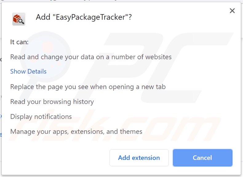 EasyPackageTracker pidiendo permisos