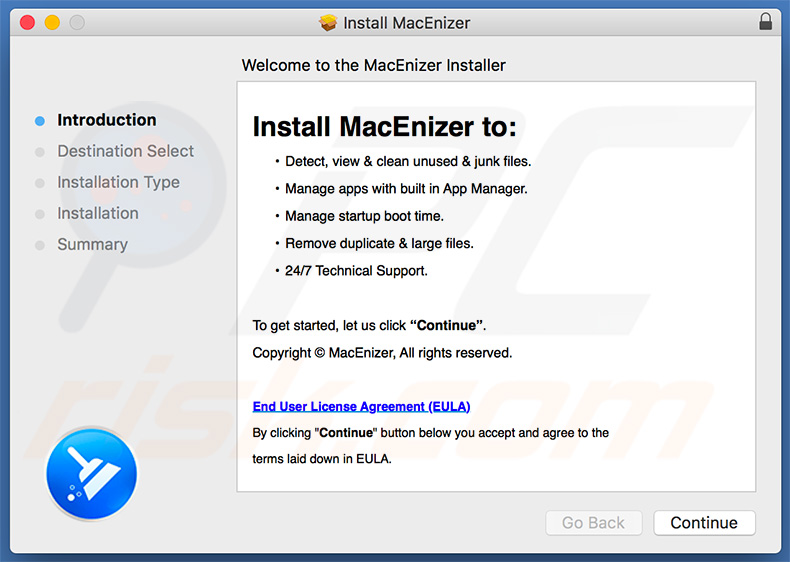 instalador de la segunda variante de la aplicación no deseada MacEnizer
