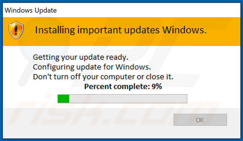 Ventana emergente falsa de Windows mostrada por Kasp durante el encriptado