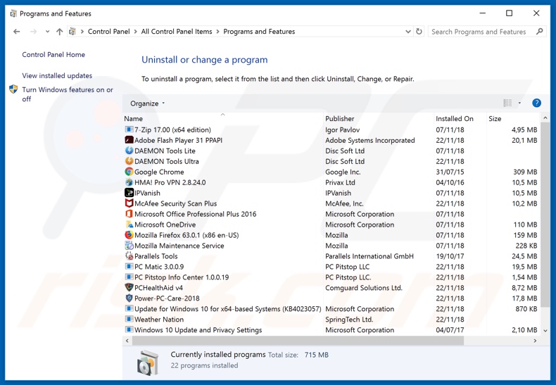 Desinstalación del secuestrador de navegadores searchpowerapp.com por el Panel de Control