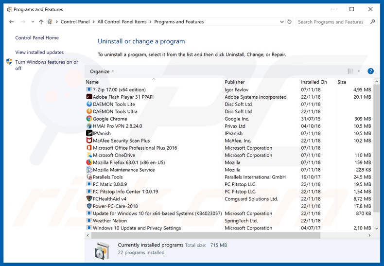 Desinstalación del secuestrador de navegadores searchpowerapp.com por el Panel de Control