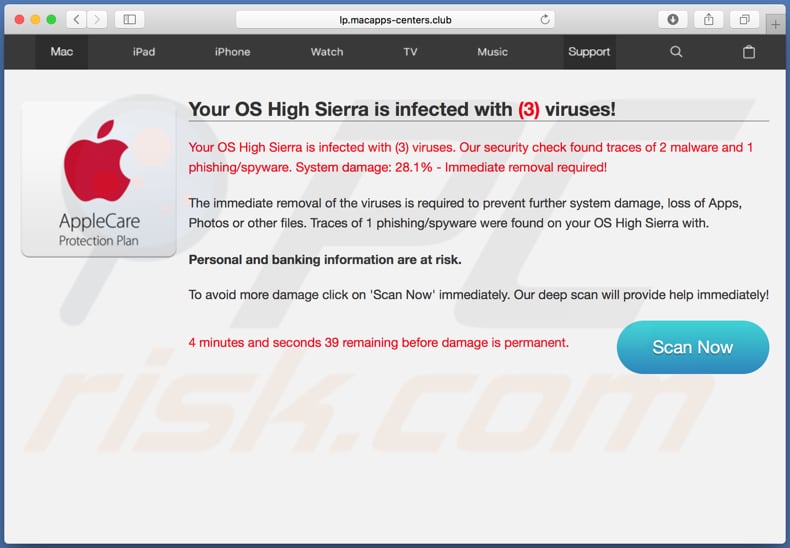 página en segundo plano You Mac OS might be infected