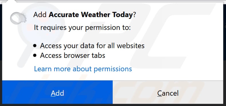 Accurate Weather Today solicitando permisos en Firefox