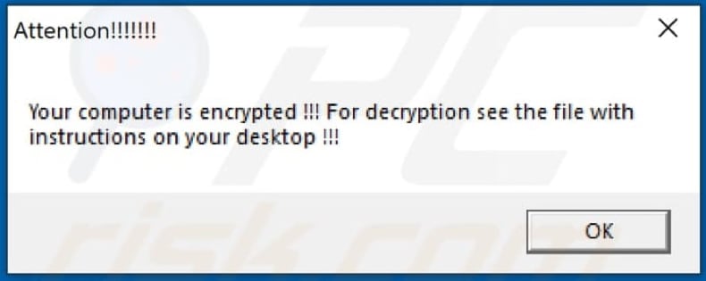 Aparece una ventana emergente después de que ransomware ANTEFRIGUS haya terminado de encriptar