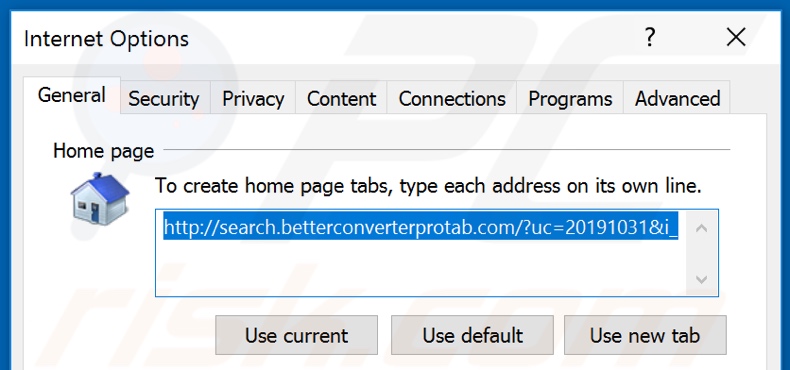 Eliminando search.betterconverterprotab.com de la página de inicio de Internet Explorer