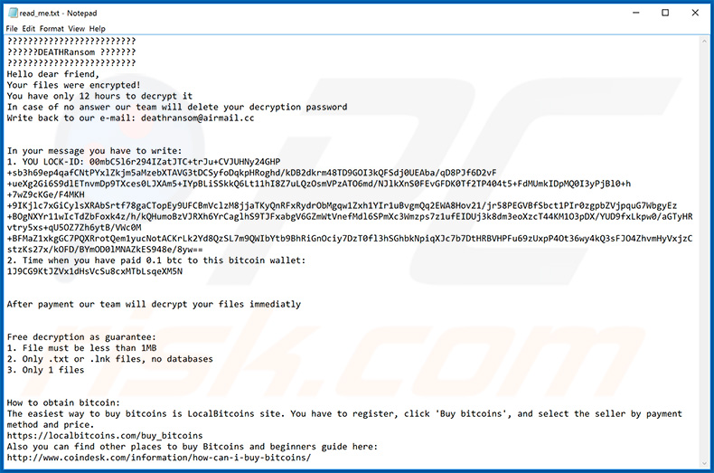 Nota actualizada del ransomware DeathRansom