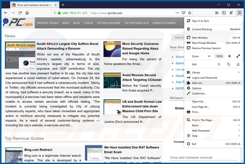 Eliminando extensiones fraudulentas de Mozilla Firefox paso 1