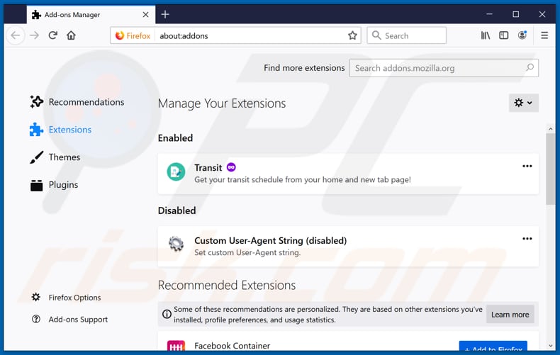 Eliminando las extensiones fraudulentas en Mozilla Firefox paso 2